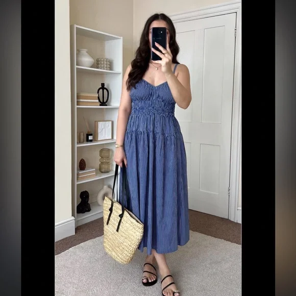 H&M | Dresses | Hm Blue Smocked Sleeveless Sundress | Poshmark